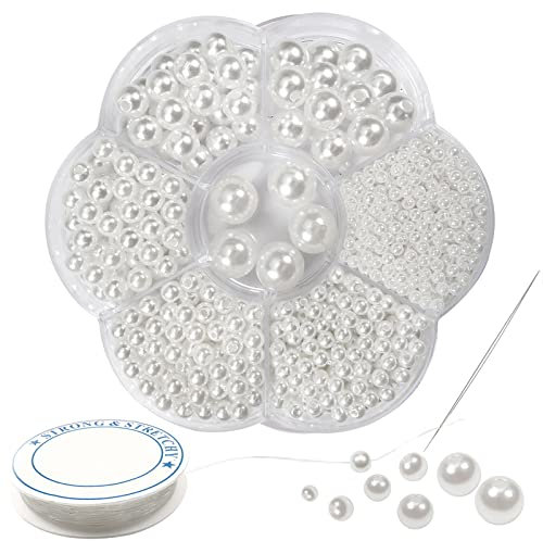 TOAOB Weiße Kunstperlen Set 1160 Stück 3/4/5/6/8/10/12mm Weiße Runde Perlen zum Auffädeln Beads Ketten Selber Machen Set für Armbänder für Ohrringe Halsketten Schmuck und Kleidung Dekorieren