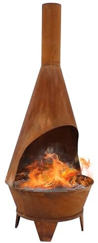 Sunnydaze Large Chiminea Outdoor Fireplace - Outdoor Wood-Burning Fireplace - Chimney Fire Pit with Grill Grate - Rustic - 75 H