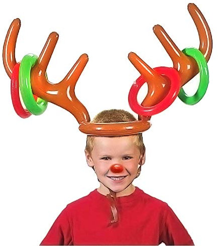 Christmas Inflatable Reindeer Antler Hat with Rings Party Toss Games for Kids All Family
