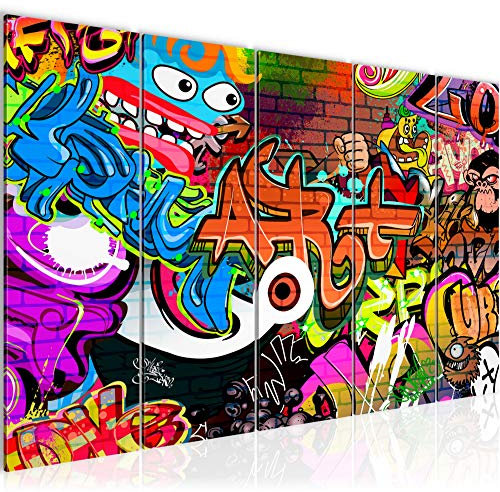 Runa Art Wandbild XXL Graffiti Loft Wohnzimmer 200 x 80 cm Bunt 5 Teilig - Made in Germany - 402155a