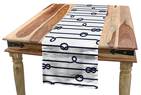 ABAKUHAUS Marine Tischläufer, Sea Marine Seemannsknoten, Esszimmer Küche Rechteckiger Dekorativer Tischläufer, 40 x 300 cm, Marineblau Weiß