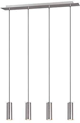 lightling modern Pendellampe Julie, 4-flammige Pendelleuchte nickel matt Metall, Esszimmer Küche Wohnzimmer, 4 x GU10 max. 35W, ø 6 cm, höhenverstellbar max. 150 cm, Breite 75 cm