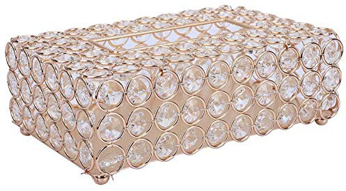 Hztyyier Crystal Tissue Box Rechteckiger dekorativer Serviettenhalter Crystal Paper Container für Elegantes Home Office Dekor(Gold)