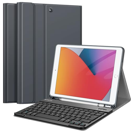 FINTIE Tastatur Hülle für iPad 10.2 Zoll (9/8/ 7 Generation - 2021/2020/2019), Schutzhülle mit TPU Rückschale, Pencil Halter und magnetisch Abnehmbarer Tastatur mit QWERTZ Layout, Himmelgrau