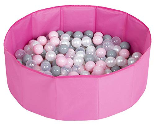 Selonis Piscina Pieghevole Con 200 Palline Colorate, Rosa:Perla/Grigio/Trasparente/Rosa Chiaro