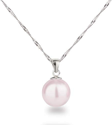 Schöner-SD Silberkette mit Anhänger Perle 12mm groß 925 Silber rhodiniert hell-rosa 45cm