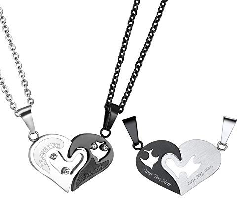 PROSTEEL personalisiert Herz Puzzle Ketten für Liebespaar 2 Paare schwarz Edelstahl Puzzle Anhänger mit Rolokette Partnerketten Freundschaftsketten für Valentinstag Jahrestag