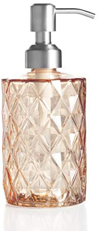 Ekirlin Glas Seifenspender für Küche, Bad - Nachfüllbare Handwaschflüssigkeit Klarglasflasche,340 ml Glasspender mit Edelstahlpumpe für Geschirrspülmittel, ätherisches Öl,Shampoo Lotion (Bernstein)