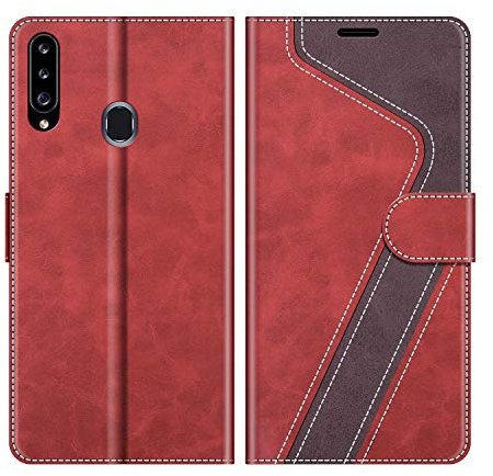 MOBESV Hülle für Samsung Galaxy A20S Handyhülle, Lederhülle mit Kartenfach, Klapphülle mit Ständer, Flip Case Handytasche Schutzhülle, Modisch Rot