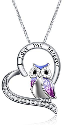 YFN Eulen Halskette Sterling Silber Ich liebe dich für immer Herz Eule Geschenke für Frauen Mädchen