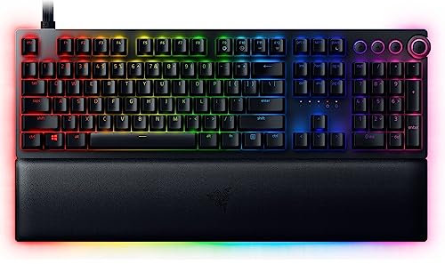 Razer Huntsman V2 Analog - Teclado Premium para juegos con interruptores ópticos analógicos (reposamuñecas, control giratorio digital, 4 teclas multimedia, Chroma RGB) Teclado Español - Negro