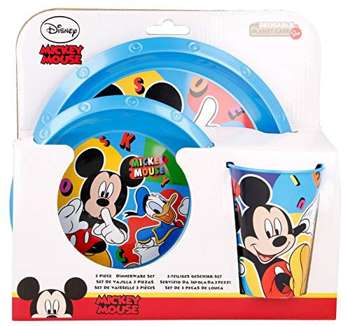 Favourite Hero Cartoon Character 3pc Breakfast Set Inc Plate, Tumbler, Bowl, re-usable Plastic (Mickey Mouse)