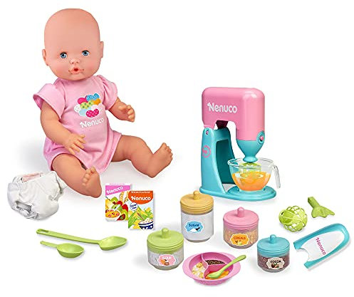 Nenuco - Muñeco bebé con Accesorios de comiditas y merienditas para Hacer Las papillas, con 2 Juguetes electrónicos, batidora y Cuchara, niñas y niños de 4 años, Famosa (700016649), Versión previa