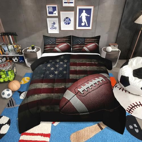 Erosebridal Juego de Ropa de Cama con diseño de Bandera Estadounidense, Juego de edredón de fútbol para niños, Juegos Deportivos de fútbol, edredón de plumón para niños, Adolescentes y Adultos,