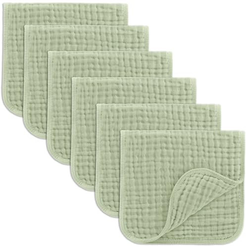 Comfy Cubs Muslin spucktücher 6 Satz große 100% Baumwolle Hand waschlappen 6 Schichten extra saugfähig und weich (Salbei, 6er-Pack)