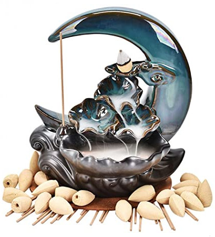Moon Rückfluss-Räuchergefäß, Räucherkegelhalter, Heimdekoration, Porzellanbeschichtung, für Zuhause und Büro, langlebig, 215 x 200 x 140 mm, Verkauf pro Set