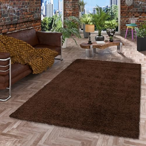Pergamon Moderner Wohnzimmer Hochflor Langflor Shaggy Teppich Fluffy Dunkelbraun