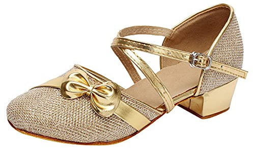 RMBLYfeiye Mädchen Tanzschuhe Prinzessin Schuhe Kinder Latein Schuhe mit Weiche Sohlen Kinder Bow-Knot Glitzer Latein Tango Ballsaal Schuhe