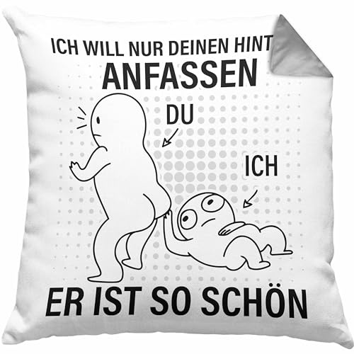 Trendation Valentinstag Kissen mit Füllung 40x40 Geschenk Freundin Hintern Anfassen Lustig Spruch Geschenkidee Frauen (Grau)