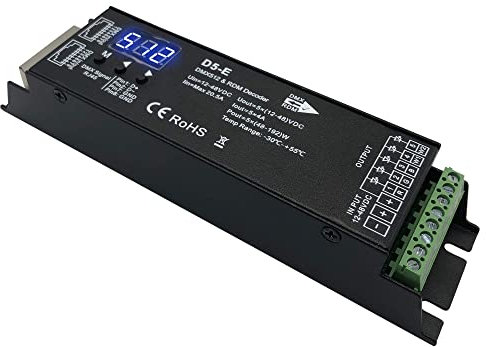 GIDEALED Decoder DMX a 5 canali con display digitale RDM, DMX512 dimmer PWM LED Controller per RGBCCT, RGBWW, RGBW o 5 strisce bianche LED ingresso luce DC12V-48V