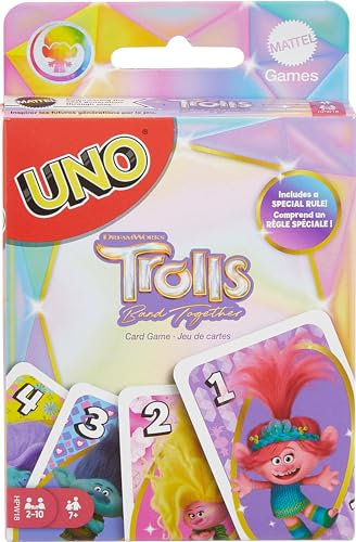 Mattel Games UNO Trolls 3: Gioco di carte Band Together per bambini, adulti e notte di gioco con personaggi dei Trolls e regole speciali