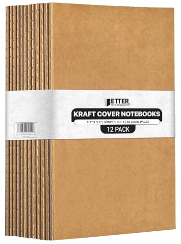 Better Office Products KraftNotizbücher mit liniertem Papier, Großpackung 21,1 x 14 cm, A5Größe, 60 linierte elfenbeinfarbene Seiten, 80 gm², Notizbücher mit weichem Einband, genähte Rücken,