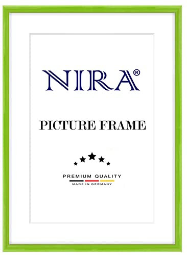 NiRa Massiv Holz Bilderrahmen Schmal 21 x 29,7 cm DIN A4 in Hell-Grün Hochglanz | Farbe und Größe wählbar | Rahmen für Poster | Puzzle | Foto collage HD120