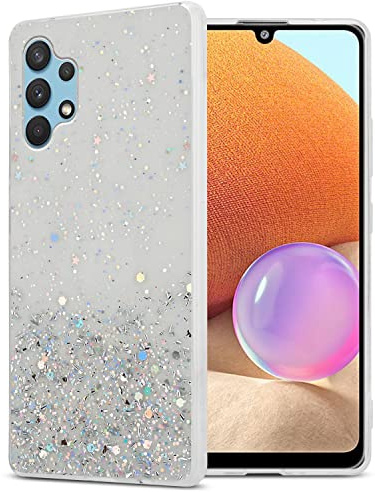 Cadorabo Hülle kompatibel mit Samsung Galaxy A32 4G Rundumschutz TPU Silikon Case Mädchen Glitzer Strass Design Slim Kratzfest Weiche Gummi Bling Schutzhülle für Samsung Galaxy A32 4G in Transparent
