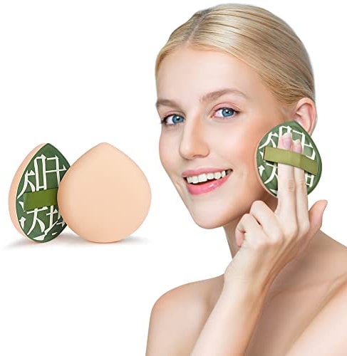 AUAUY Large Drop Shape Makeup Sponge, Super Soft Powder Puff with Text Design, Wet Dry Beauty Blender for Liquid Foundation (Green)