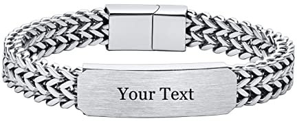XUANPAI Herren Armband Personalisierte Edelstahl - Silber Panzerkette Armband Hip Hop Rapper Armkette Modeschmuck mit Gravur, Armband mit Namen für Männer