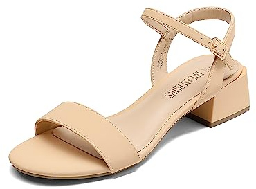 DREAM PAIRS Women's Heeled Sandals - Classic Comfort | Faux sheepskin PU upper, anti-slip outsole, roomy round toe, 1.57 chunky heel, timeless strap design