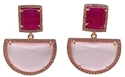 TONZN Pendientes Rosa Rectángulo Fucsia Stud Pendientes Geométricos para Mujer