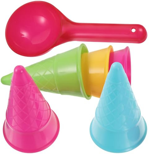 SAFIGLE 6 Pièces Cornets De Crème Glacée en Plastique Cônes De Cuillère Jouet De Plage Enfants Ensemble De Moules À Sable Pelle À Sable Fabricant De Boules De Neige Jouets De Neige