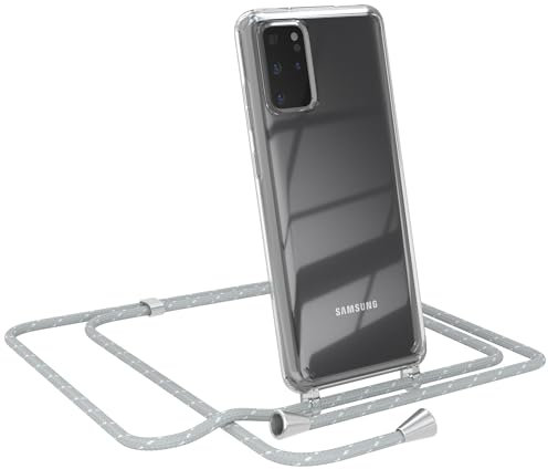 EAZY CASE - Handy Chain - kompatibel mit Samsung Galaxy S20 Plus / S20 Plus 5G, Handykette Tasche transparent, Stylische Kette mit Hülle für Smartphone, Grau/Weiß mit Verschlüssen in Silber