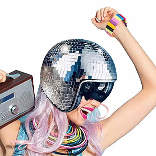 Aizuoni Discokugel-Hüte Disco-Helm, Klassische Disco-Kappe Mit Einziehbarem Sonnenschutz - DiscoKugel Spiegel Hut Disco Mirror Glitter Ball Helme Nachtclub Disco Ball Für DJ, Club, Bühne, Bar,