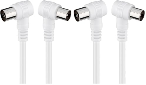 Goobay 11524 - Cable coaxial de 10 m/Macho y Hembra/Conector antena TV/Angulo 90 grado/Blanco (Paquete de 2)