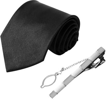 NyxSeat 1pc Herren Seidenkrawatte, 1pc Krawattenklammer, unifarbene Krawatte, Business-Krawatte, formelle Herrenkleidung für Feste, Hochzeiten und andere Anlässe (schwarz)