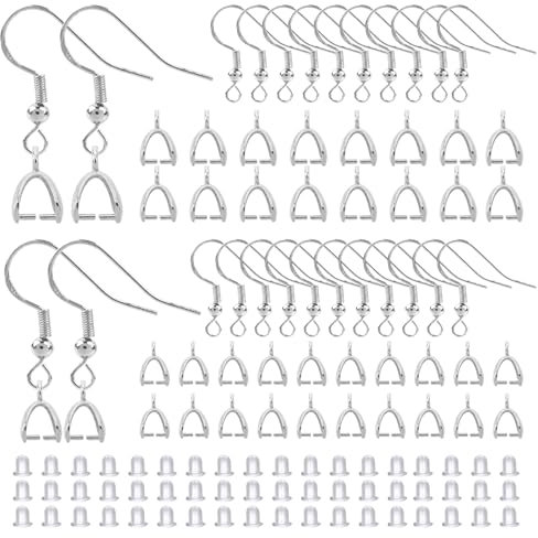TOAOB 240pcs Crochet de Boucle D'oreille en Argent 925 Plaqué Hypoallergéniqu avec Bélières Pincement Points Fils d'oreille Fermoirs et Pendentif Boucles pour La Fabrication de Bijoux