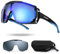 Odoland Cycling Sunglasses UV400 Magnetic Interchangeable Lenses Polarized Sport Sunglasses for Driving Cycling Baseball Outdoor Sports for Men Women Deepblue