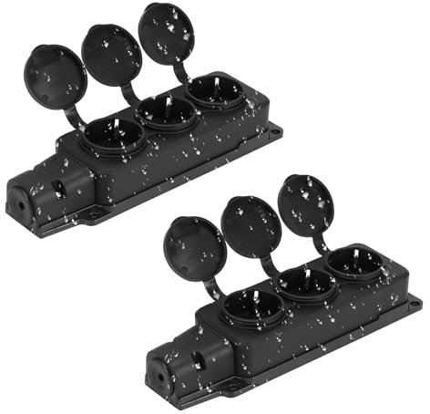 PZJFH Lot de 2 multiprises à 3 prises étanches IP54 avec couvercles à rabat - Multiprise pour l'extérieur - 250 V/16 A maximum 3500 W - Pour jardin, cuisine