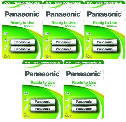 PANASONIC Pack of 5 Blister Packs of 2 NiMH Rechargeable Batteries Cute AA 1900 mAh Ready to Use