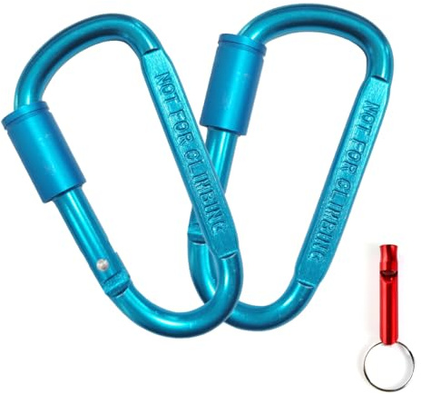 Ruayia Karabiner mit Schraubverschluss (2 Stück), Schlüsselanhänger Karabiner, Karabinerhaken Aluminium, Mini Schraubkarabiner für Camping, Angeln, Wandern Reisen mit 1*eine Hundepfeife (Blau)
