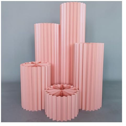 pujindu 5PCS Cylinder Pedestal Stands, Round Cylinder Stands For Party Wedding Centerpieces Cardboard Vases, Foldable Cardboard Display Paper Columns (Color : Pink, Size : Diameter 11.8in/30cm)
