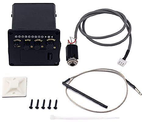 Micro de guitare 2 bandes avec accordeur pour guitare acoustique, contrôle de la tonalité des basses et des aigus pour guitare acoustique, préampli piézo pour guitare acoustique avec contrôle