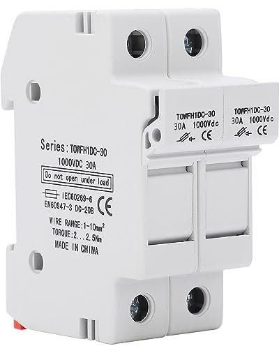 Sicherungshalter Hutschiene 2P DC 1000V Zylindrischer Sicherungssockel mit 15A Sicherungen, Sicherungskasten für Stromverteilungs Steuergeräte(30A)
