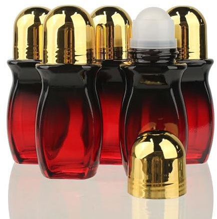 COSIDEA 5 botellas vacías de 50 ml de 1.6 onzas de vidrio rojo degradado oscuro para aceite corporal, botellas de aceite de ricino, incienso