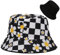 LANLYLGQ Fischerhut Beidseitig Tragen Unisex Herren Damen Sonnenhut UV Schutz Sommerhut Bucket Hat (Baumwolle, Blumen-Schwarz)