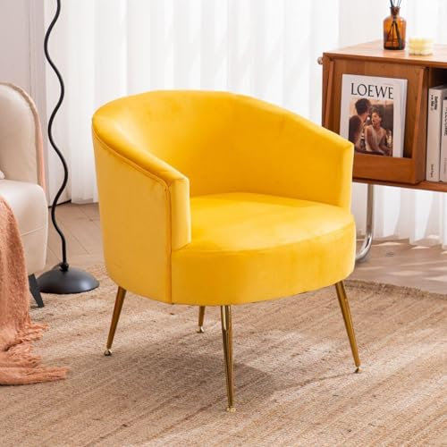DEKKETO Samt Ohrensessel mit Armlehnen, Bequem Modern Lounge Cocktailsessel, Relaxsessel mit Metallbeinen für Wohnzimmer, Gelb