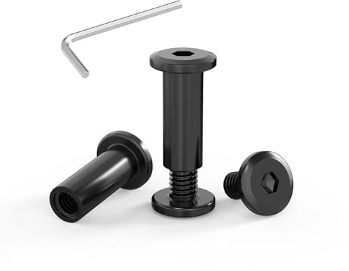 ORTAVA 20 Stück Verbindungsschrauben M4 x 20mm, Möbelschrauben, Hülsenmutter M4, Hülsenschrauben, Edelstahl A2 V2A, Schwarzes Oxid, Schrankverbinder mit Innensechskantschlüsseln