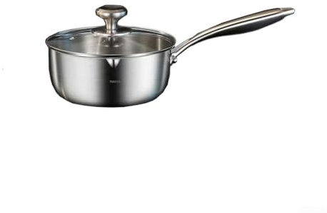 Zilimontt Reliable 316 Stainless Steel Milk Pan With Lid,Five Layer Construction,Tempered Glass Lid Saucepan 16Cm,Sauce Pan With Glass Lid,Ergonomic Handle(16)